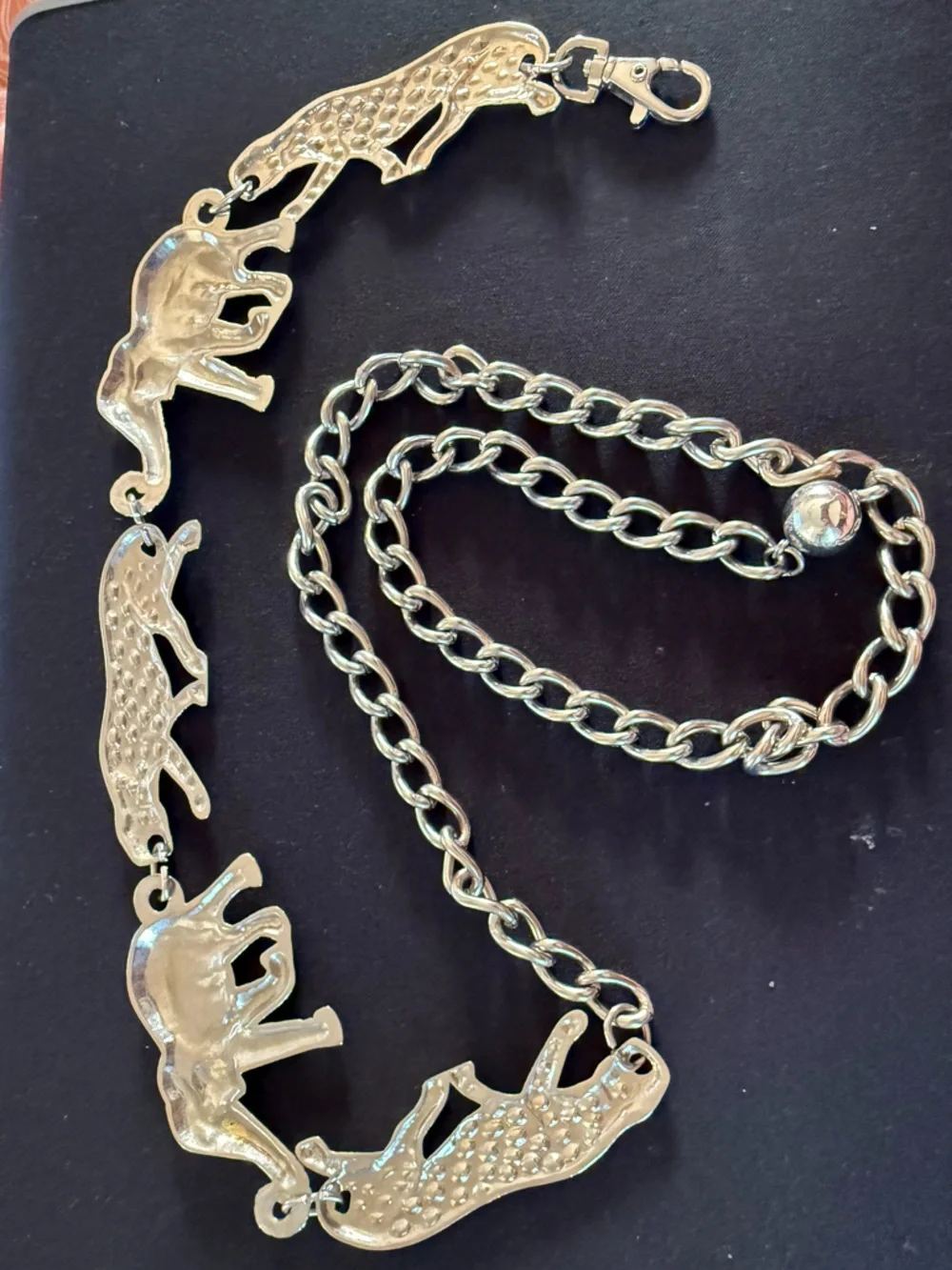 Vintage Elephant Leaopard Metal Concho Belt‎ Adjustable Boho Artsy Safari